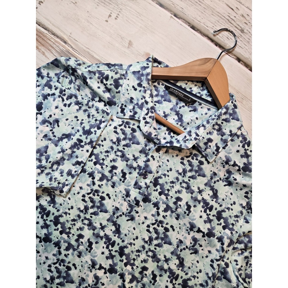 7Diamonds Polo Shirt Mens Large Lunar Blue Tiedye 4-Way Stretch Performance Golf